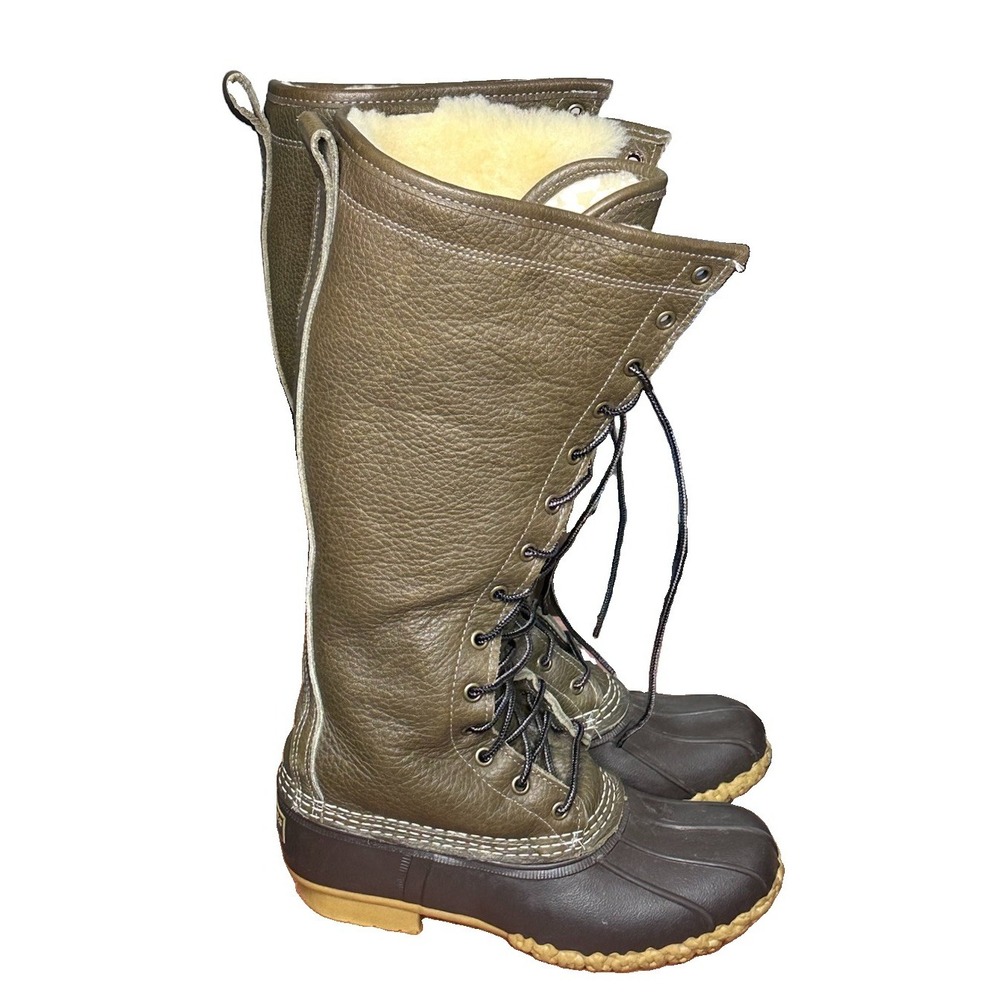 New L.L.Bean Women's 16" Tall Shearling Lined Bean Boots 6 M Green Made in USA